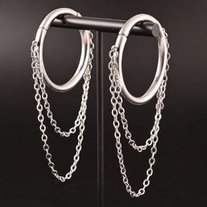 Stainless Steel Draped Chain 6ga Hoop Earrings NIB